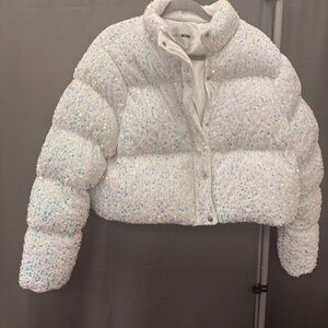 Sequin crop puffer jacket